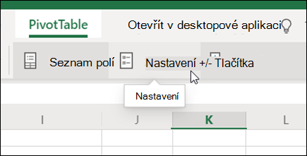Tlačítko nastavení na kartě kontingenční tabulky v Excelu pro web