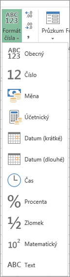 Dostupné formáty čísel