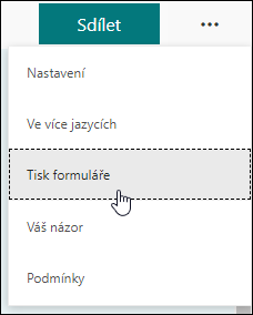 Možnost Tisk formuláře v Microsoft Forms