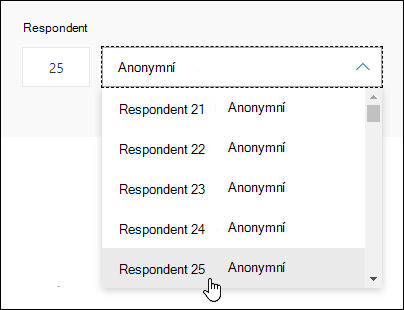 Zadáním konkrétního čísla do vyhledávacího pole respondenta zobrazíte podrobnosti o odpovědích jednotlivců v Microsoft Forms