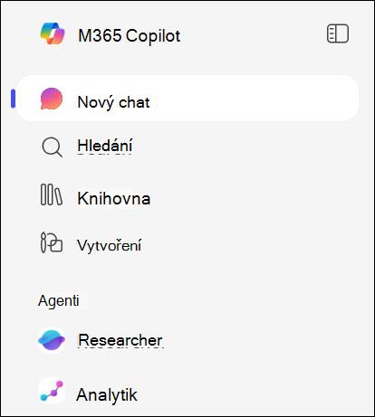 Snímek obrazovky s agenty v levém navigačním panelu