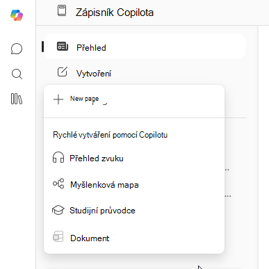 Snímek obrazovky s nabídkou Vytvořit s dostupnou možností Myšlenková mapa.