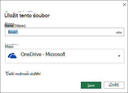 Dialogové okno Uložit v Microsoft Excelu pro Office 365