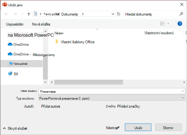 Starší funkce Uložit jako v PowerPointu