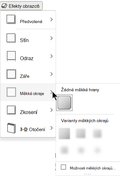 V nabídce Efekty obrazců je na výběr několik možností měkkých okrajů.