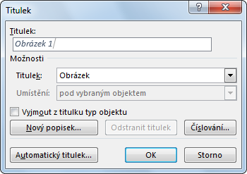 Dialogové okno Titulek