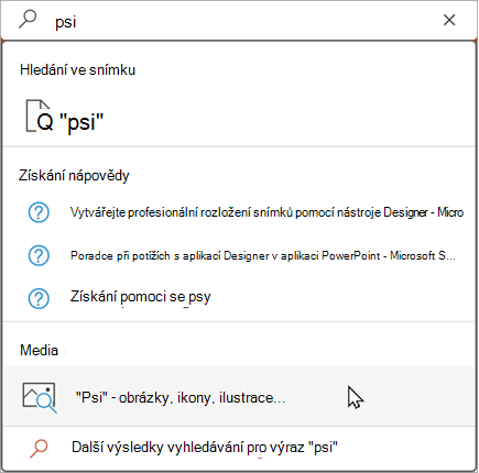 Psaním do vyhledávacího pole zobrazíte navrhované výsledky