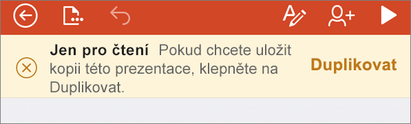Zobrazí oznámení jen pro čtení po otevření souboru ODF v PowerPointu pro iPhone.