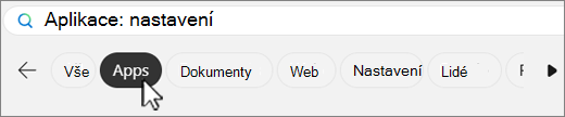 Snímek obrazovky s kartami filtrů vyhledávání ve Windows.