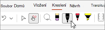 Snímek obrazovky s kartou Kreslení s pery