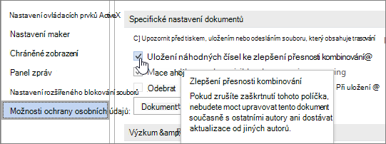 Nastavení pro ukládání náhodných čísel