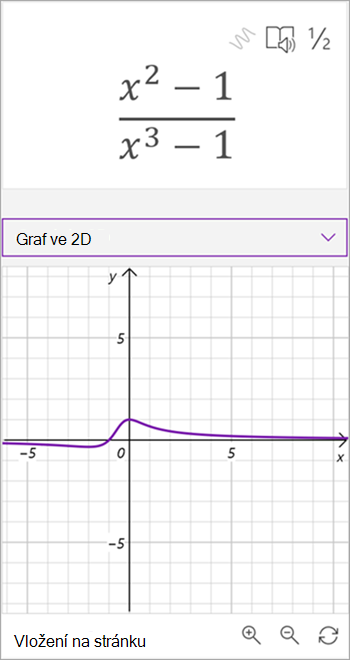 Snímek obrazovky grafu vygenerovaného Matematickým asistentem pro rovnici x na druhou – 1 lomeno x na třetí minus 1