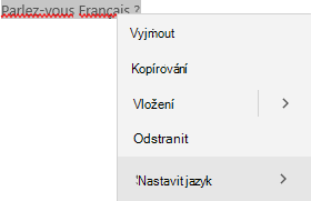 Vybraný francouzský text s místní nabídkou nastavení jazyka