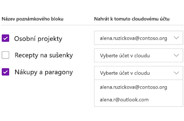 Nahrávání poznámkových bloků na cloudový účet