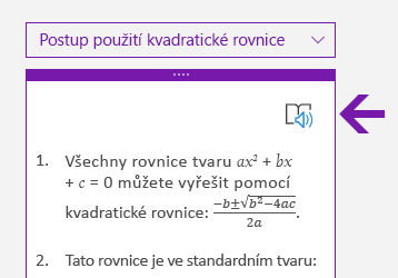 Ikona Moderní čtečky v podokně Matematika ve OneNotu pro Windows 10