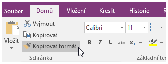 Snímek obrazovky s tlačítkem Kopírovat formát ve OneNotu 2016