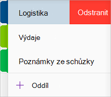 Odstranění oddílu ve OneNotu pro iOS
