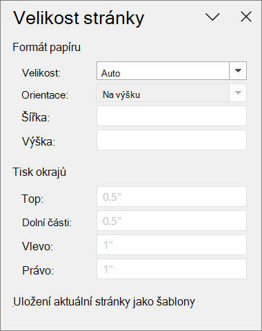 Podokno Velikost stránky