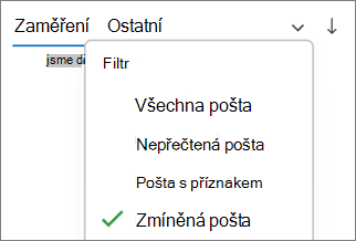 Filtrování pošty se zmínkou v Outlooku pro Windows