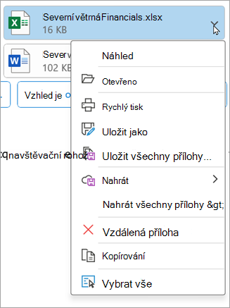 V novějších verzích klasického Outlooku vyberte šipku dolů vedle přílohy a pak vyberte Odebrat přílohu.