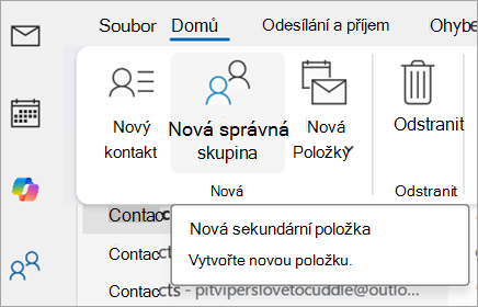 Vyberte Nová skupina kontaktů. Alternativní text bude znít Nová sekundární položka.