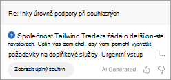 Zobrazí souhrn v Outlooku. Pod souhrnem je tlačítko Zobrazit úplný souhrn.