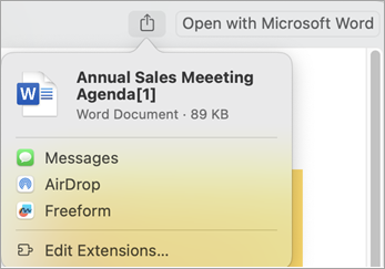 Sdílení souboru pomocí přípon nainstalovaných na Macu