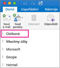 Složka Oblíbené je v horní části seznamu složek na bočním panelu.