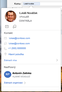 Karta kontaktu v Outlook Kalendáři
