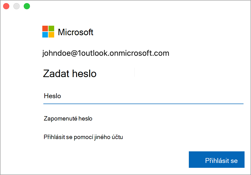 Stránka přihlašovacích údajů