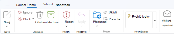 Pás karet v novém Outlooku pro Windows