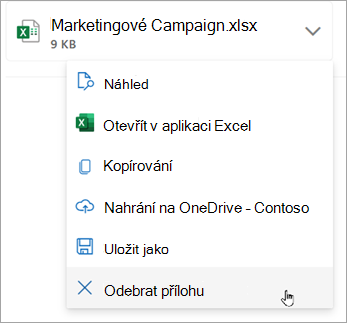 Vyberte šipku dolů vedle přílohy a pak vyberte Odebrat přílohu