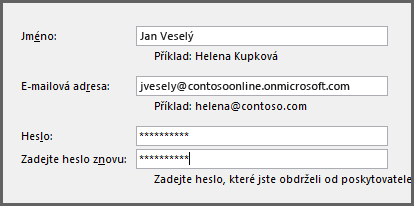 Druhá stránka průvodce přidáním nového účtu