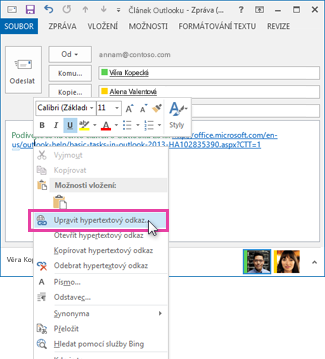 selecting Edit Hyperlink from the shortcut menu