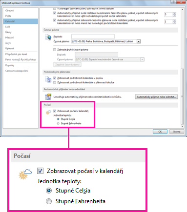 Výběr Fahrenheitovy nebo Celsiovy teplotní stupnice