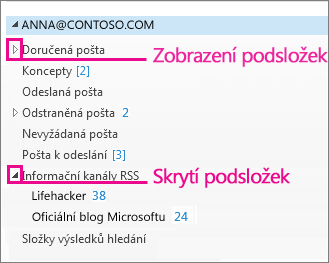 Zobrazení a skrytí podsložek