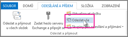Snímek obrazovky s tlačítkem Odeslat vše v Outlooku 2013