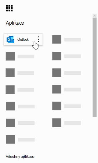 Spouštěč aplikací Microsoft 365 se zvýrazněnou aplikací Outlook.