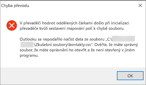 Toto je chybová zpráva, která se zobrazí, když je .csv soubor prázdný.