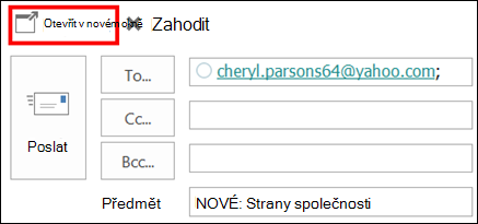 Vyberte Otevřít v novém okně, aby se zpráva otevřela v novém okně.