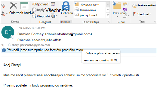 Kliknutím na informační panel jej zobrazíte ve formátu HTML.