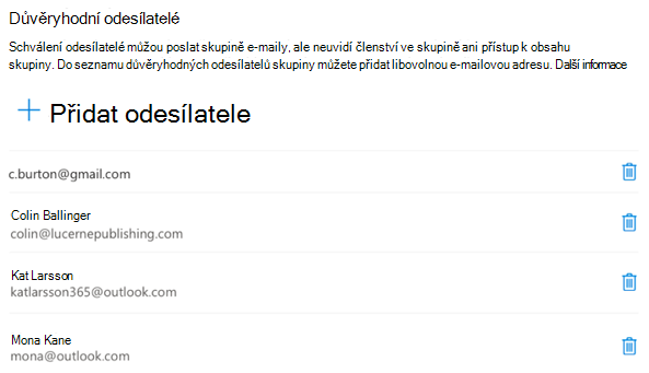 Odesílatele můžete kdykoli přidat nebo odebrat.