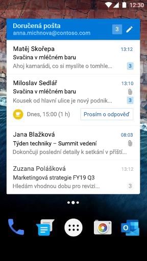 E-mailový widget pro Android je v širokém režimu