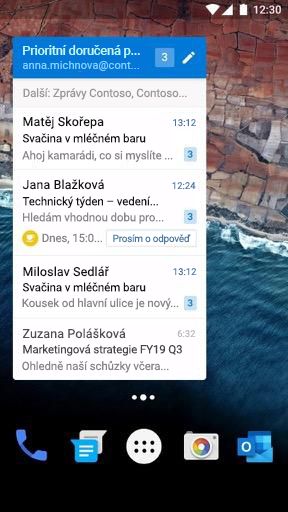 E-mailový widget pro Android je v úzkém režimu