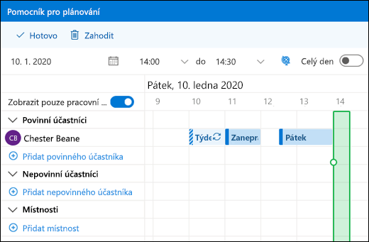 Pomocník pro plánování, který zobrazuje události kombinovaného kalendáře