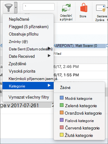 Rozevírací nabídka filtru