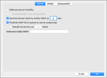 Nastavení serveru účtu IMAP pro Outlook 2016 pro Mac