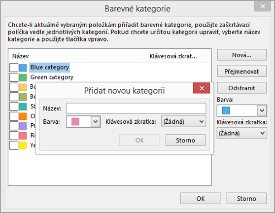 Pole Přidat novou kategorii