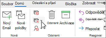 Šipka dolů nástroje Čištění konverzace na klasickém pásu karet