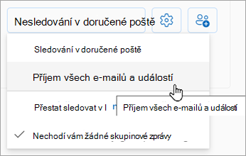 V rozevíracím seznamu vyberte možnost Receive all email and events (Přijímat všechny e-maily a události).